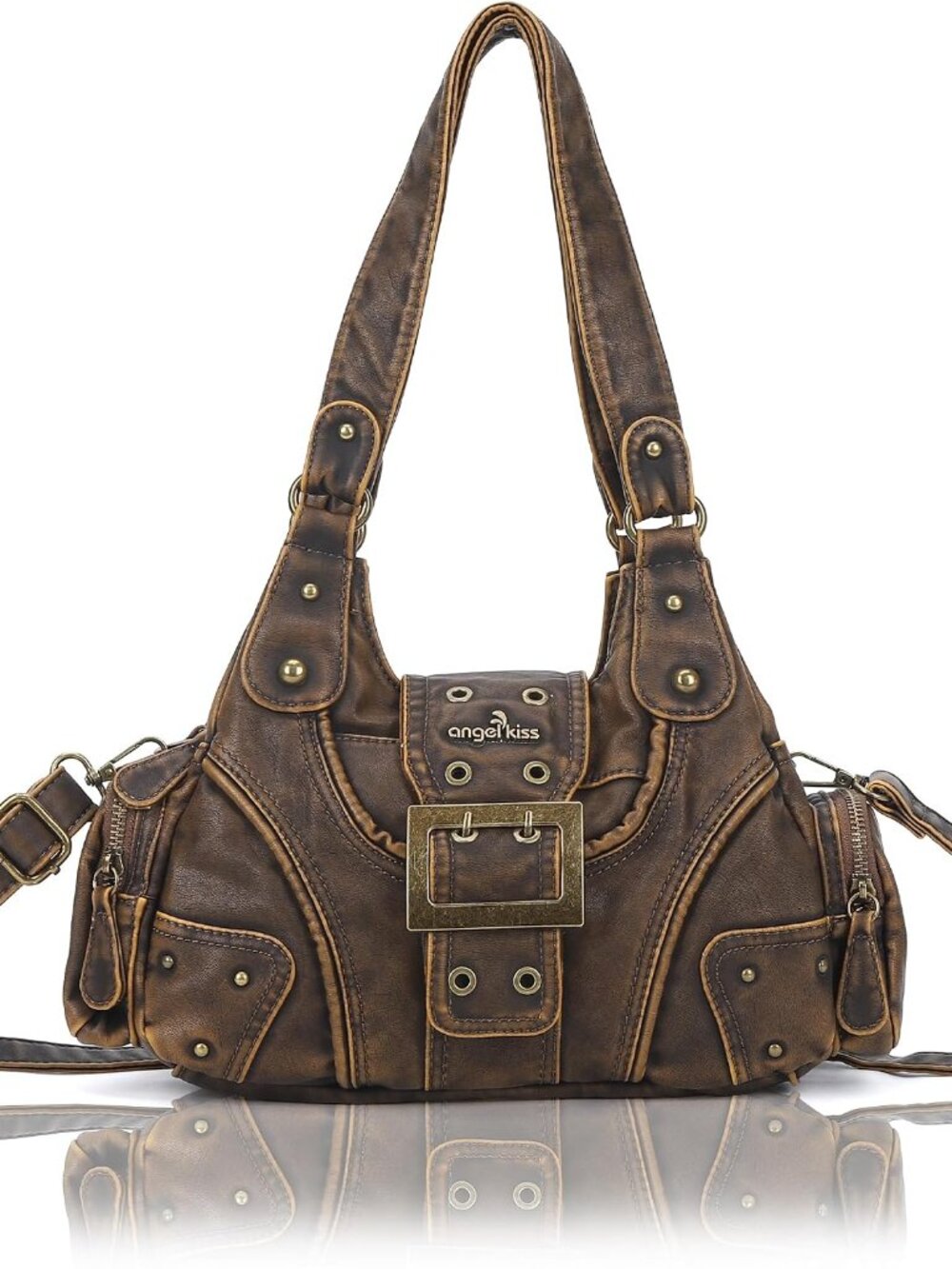 Hobo Purses for Women, Small Vegan Leather Shoulder Handbag, Vintage Multi-Pocke